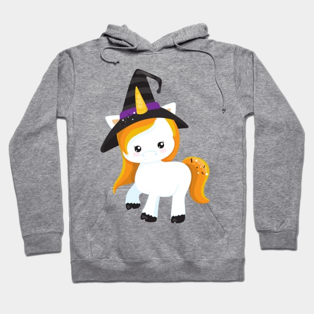 Halloween, Cute Unicorn, Magic Unicorn, Witch Hat Hoodie by Jelena Dunčević